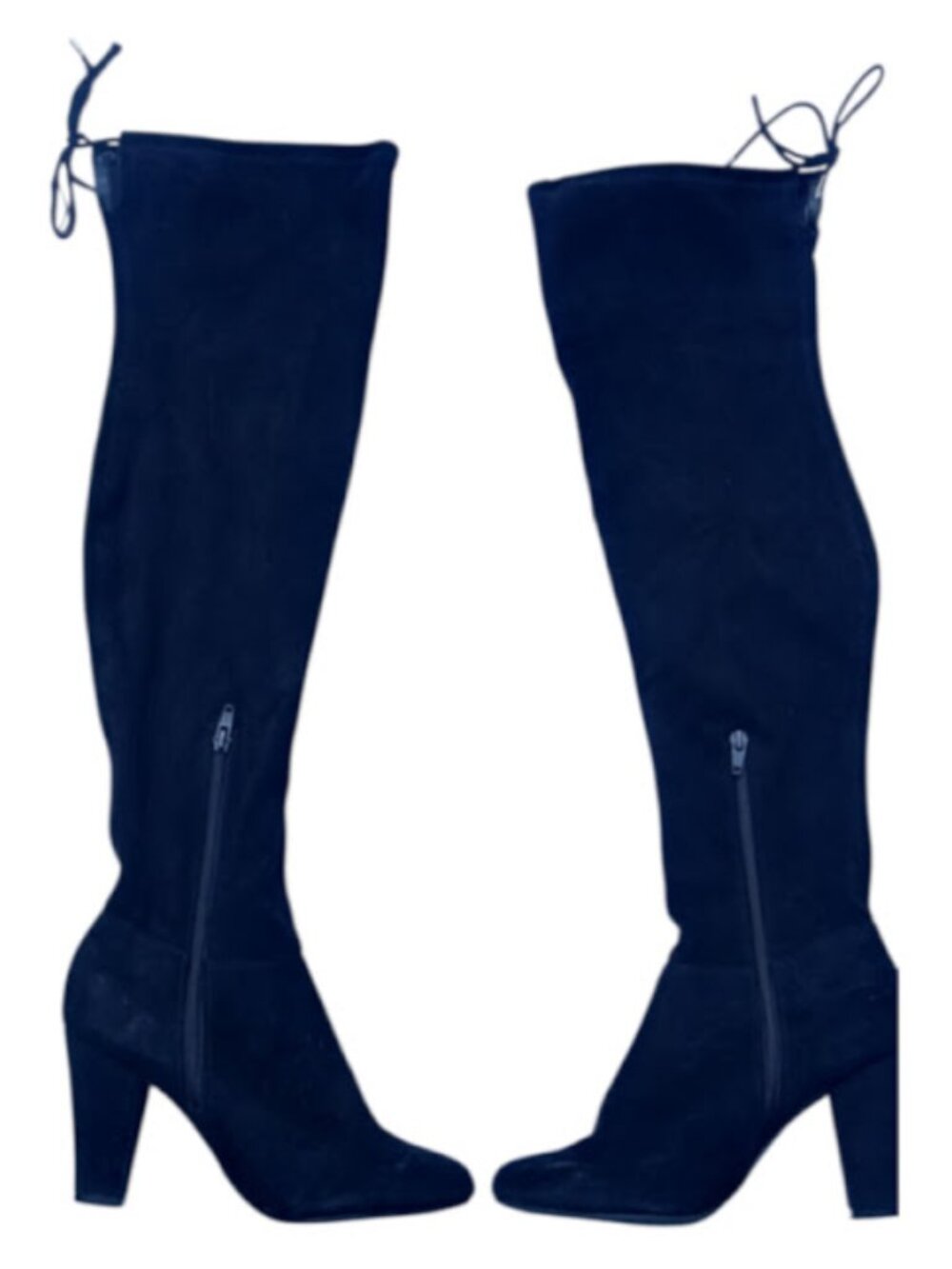 Black Knee‑High Heeled Boots Women’s Zip Tie‑Top